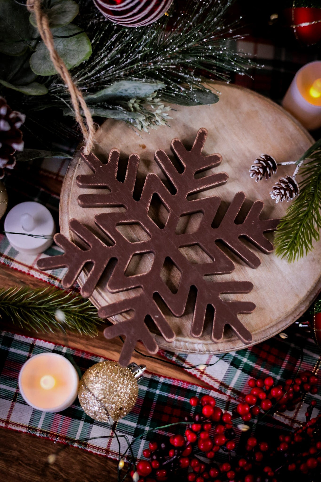 Medium Brown Wooden Snowflake W/ Hanging Twine – Whiskey Skies